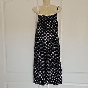 Women's Custom-Made Polka Dot Spaghetti Straps A-line Midi Dress M/L Black/White